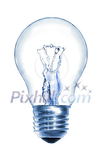 Energy concept. Light bulb with water isolated on white Energy concept. Light bulb with water isolated on white