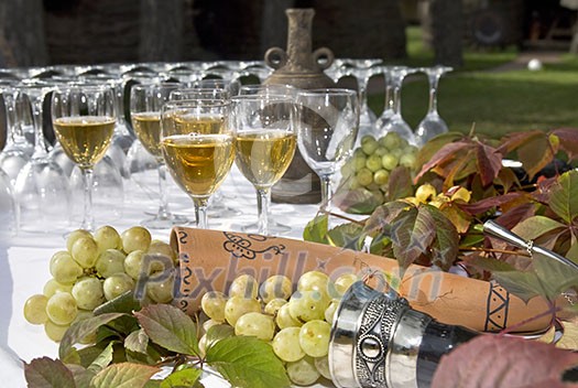 wine on table with grape wine on table with grape