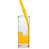 orange juice poring into glass isolated on white