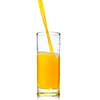 orange juice poring into glass isolated on white