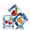fruits in ice cubes isolated on white