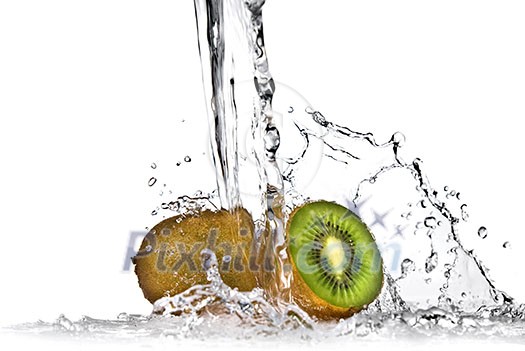 Water splash on kiwi isolated on white Water splash on kiwi isolated on white
