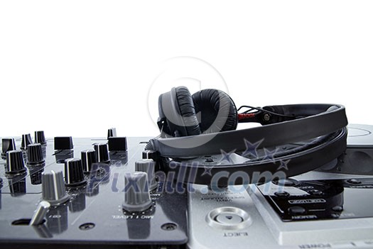 dj mixer with headphones isolated on white dj mixer with headphones isolated on white