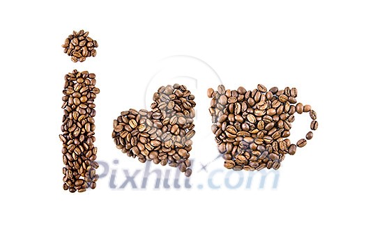 i love coffee symbols from coffee beans isolated on white i love coffee symbols from coffee beans isolated on white