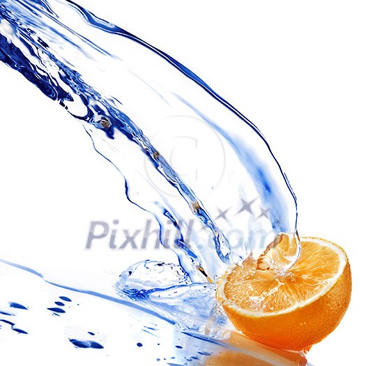 fresh water drops on orange isolated on white fresh water drops on orange isolated on white