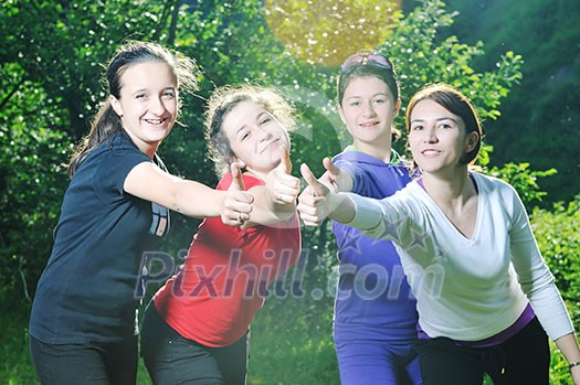 happy teen girls group outdoor have fun happy teen girls group outdoor have fun