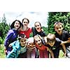 happy children group  have fun outdoor in nature at suny day