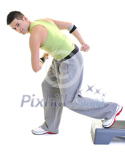 young man exercise fitness sport and strech isolated on white in studio young man exercise fitness sport and strech isolated on white in studio