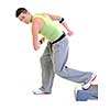 young man exercise fitness sport and strech isolated on white in studio