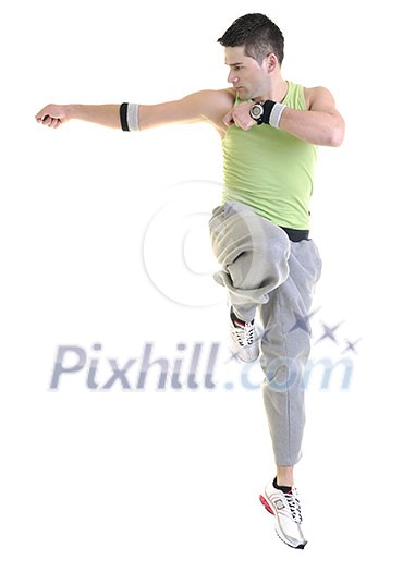 young man exercise fitness sport and strech isolated on white in studio young man exercise fitness sport and strech isolated on white in studio