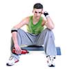 young adult man relax and drink water with sweat on body