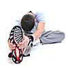 young man exercise fitness sport and strech isolated on white in studio