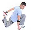 young man exercise fitness sport and strech isolated on white in studio