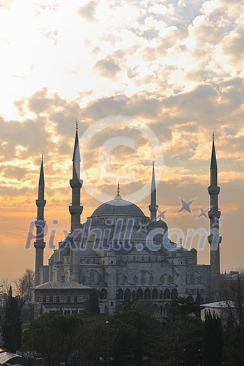 beautiful old mosque at istambul on sunset beautiful old mosque at istambul on sunset