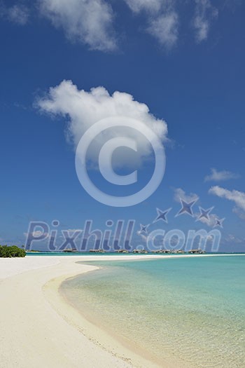 tropical beach nature landscape scene with white sand at summer