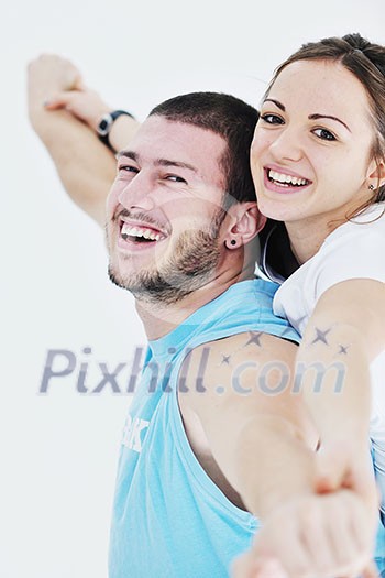 happy young couple fitness workout and fun at sport gym club happy young couple fitness workout and fun at sport gym club