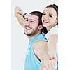 happy young couple fitness workout and fun at sport gym club