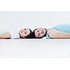 happy young couple fitness workout and fun at sport gym club