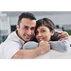 happy young couple relax at modern home living room indoor