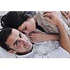 happy young couple relax at modern home living room indoor