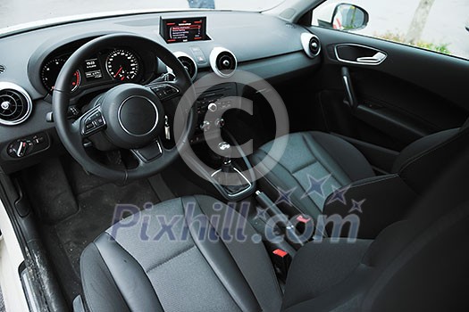 inside of brand new car vehicle with car navigation system inside of brand new car vehicle with car navigation system