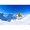 sign board at High mountains under fresh snow in the winter  season