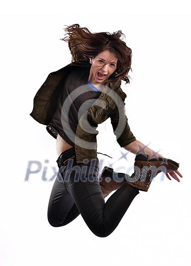 young woman dancing isolated on white background young woman dancing isolated on white background