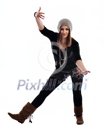 young woman dancing isolated on white background young woman dancing isolated on white background