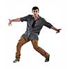 young boy man teen dancing and jumping isolated on white background in studio