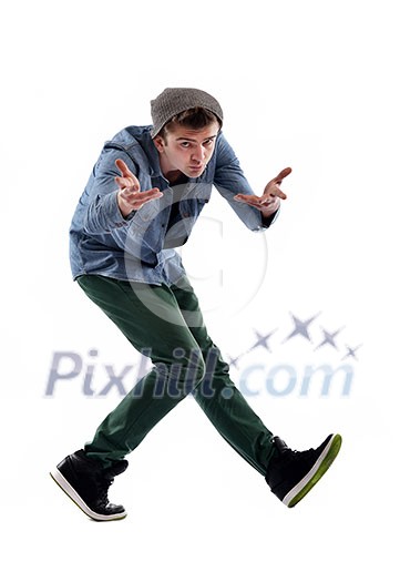 young boy man teen dancing and jumping isolated on white background in studio young boy man teen dancing and jumping isolated on white background in studio