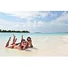 happy young romantic couple in love have fun running and relaxing on beautiful beach