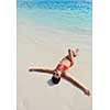 beautifel and happy woman girl on beach have fun and relax on summer vacation  over the sea