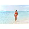 beautiful and happy woman girl on beach have fun and relax on summer vacation  over the sea