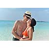 happy young romantic couple in love have fun running and relaxing on beautiful beach