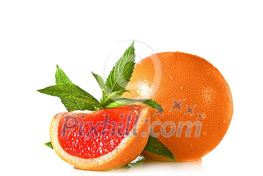 Water splash on grapefruit with mint isolated on white Water splash on grapefruit with mint isolated on white