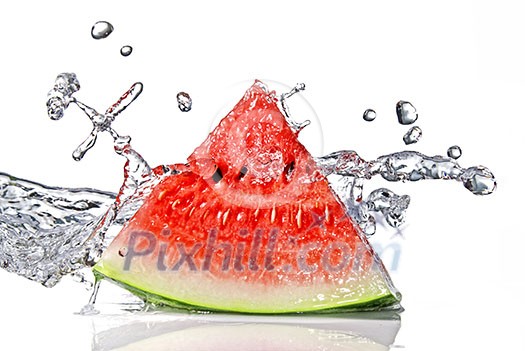 watermelon and water splash isolated on white watermelon and water splash isolated on white