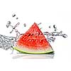 watermelon and water splash isolated on white