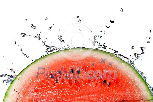 watermelon and water splash isolated on white watermelon and water splash isolated on white