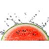 watermelon and water splash isolated on white