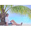 beautifel and happy woman girl on beach have fun and relax on summer vacation  over the beautiful tropical sea