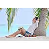 beautifel and happy woman girl on beach have fun and relax on summer vacation  over the beautiful tropical sea