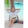 beautifel and happy woman girl on beach have fun and relax on summer vacation  over the beautiful tropical sea
