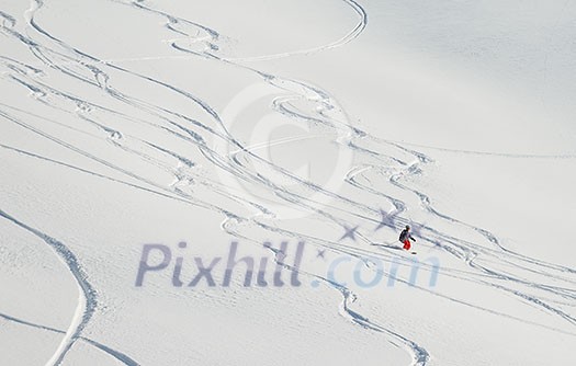 jumping skier at mountain winter snow fresh suny day jumping skier at mountain winter snow fresh suny day