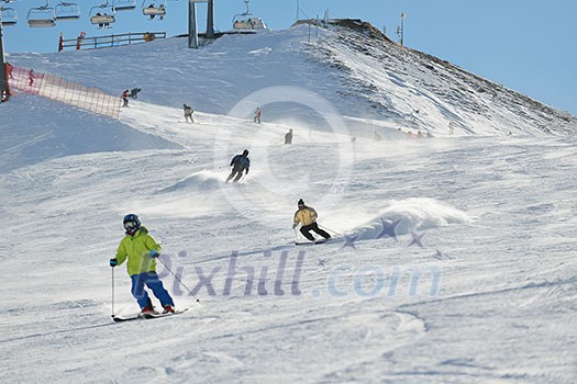 jumping skier at mountain winter snow fresh suny day jumping skier at mountain winter snow fresh suny day