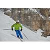 jumping skier at mountain winter snow fresh suny day