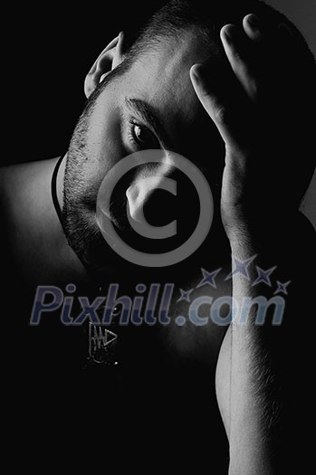 young nude adult man face portrait in dark young nude adult man face portrait in dark