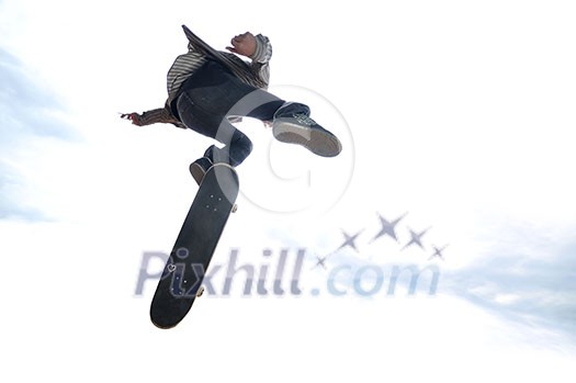 Boy practicing skate in a skate park - isolated Boy practicing skate in a skate park - isolated
