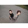 two skate boarders - top view perspective
