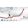 Image of businesswoman standing on graph. Income and profit