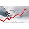 Image of businessman standing on graph and pulling it upwards